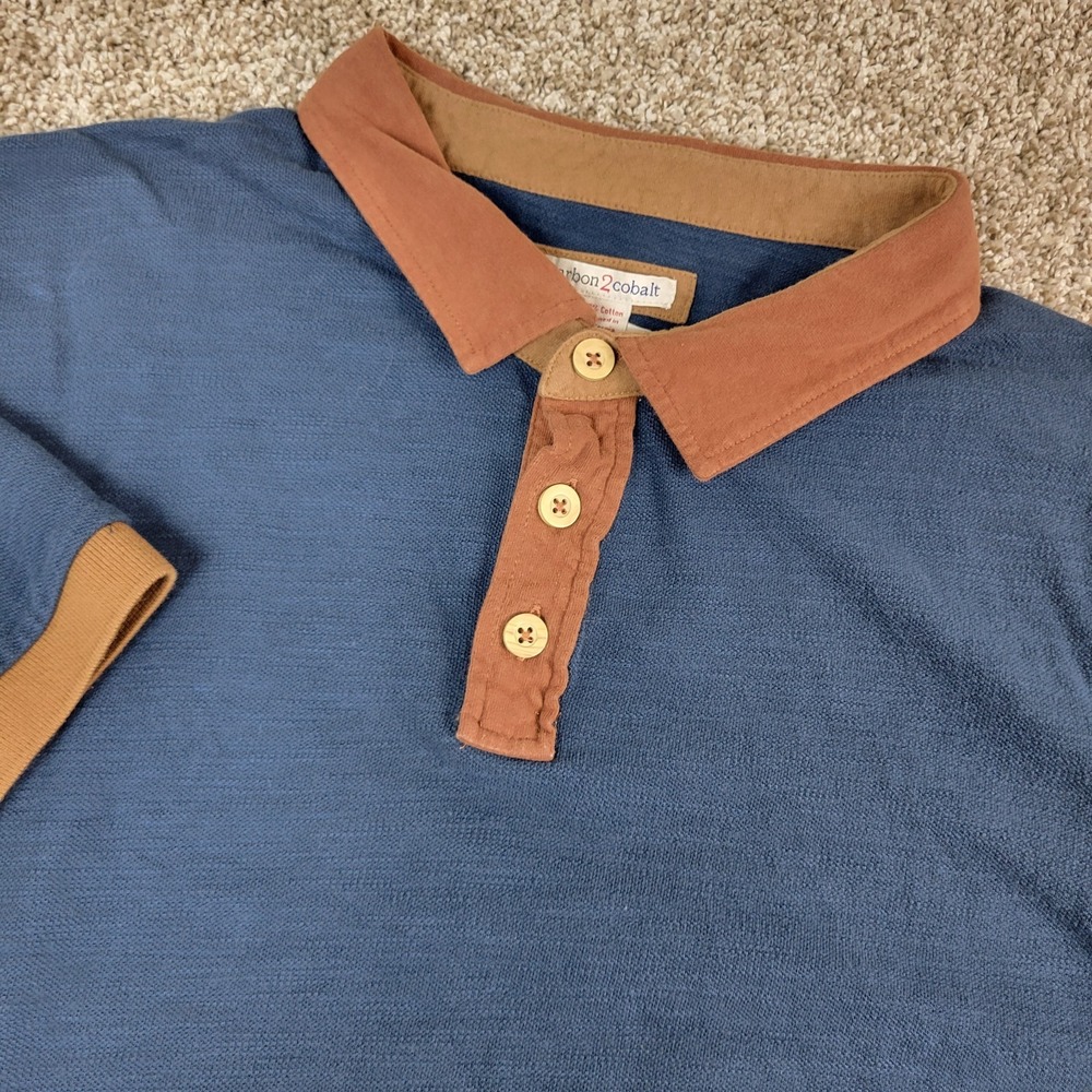 Carbon 2 Cobalt Mens‎ Large Navy Stretch Knit Polo Short Sleeve